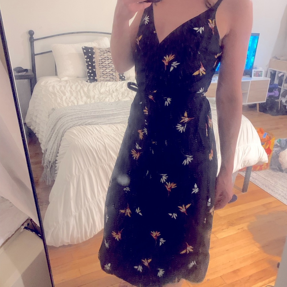 Black printed wrap dress